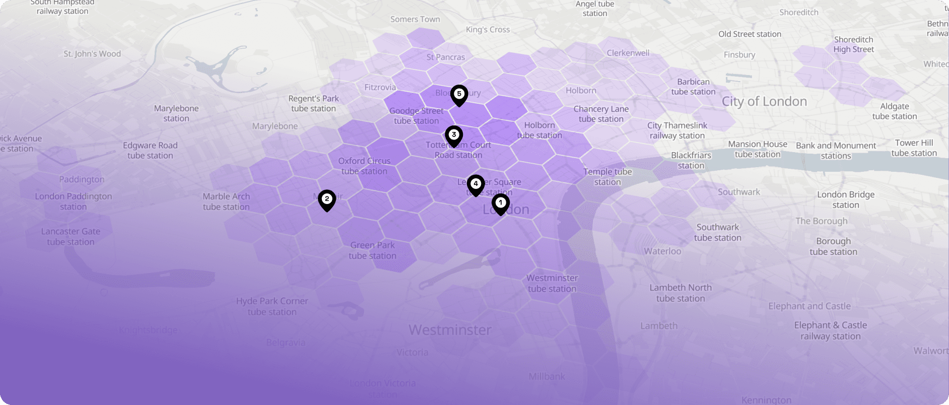 Location intelligence H3 map — store reachability London