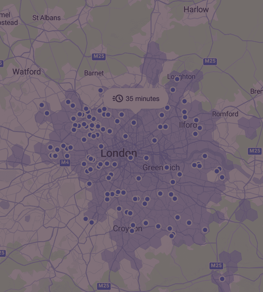 H3 hex grid covering London in the Jitty property search
